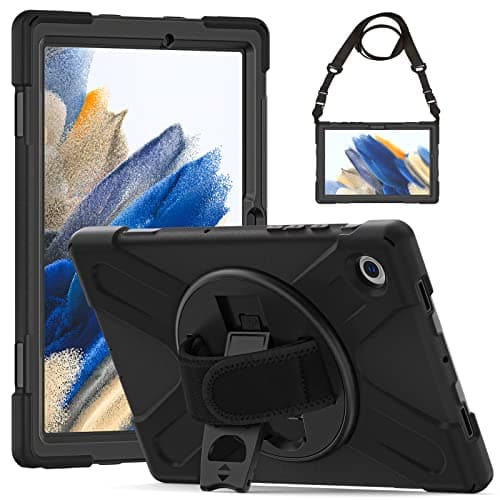 Image of Gerutek Galaxy Tab A8 10.5 2022 Shockproof Case, Rugged Armor Case with Rotating Stand, Hand Strap and Adjustable Shoulder Strap, Protective Cover for Samsung Galaxy Tab A8 SM-X200/SM-X205/SM-X207,