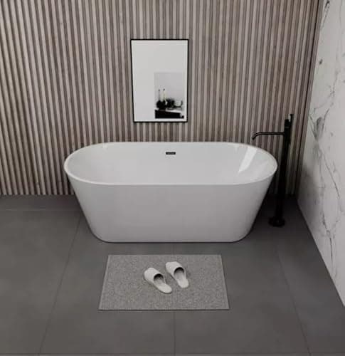 Image of Freestanding Bath Double Ended Bathtub Deep in White or Black Includes Waste 1600mm 1700mm (White 1600mm)