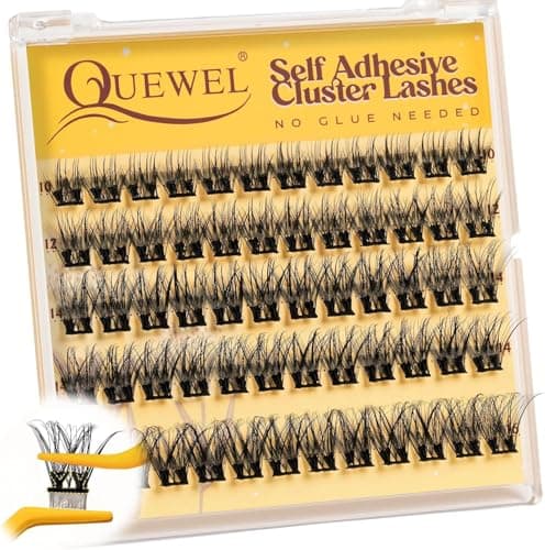 Image of QUEWEL Pre Glued Eyelashes Natural Lash Clusters, C Curve Pre Glued Cluster Lashes, Strong Hold 10-16MM No Glue Needed Self Adhesive Eyelashes DIY at Home(MJ01-DH-new)