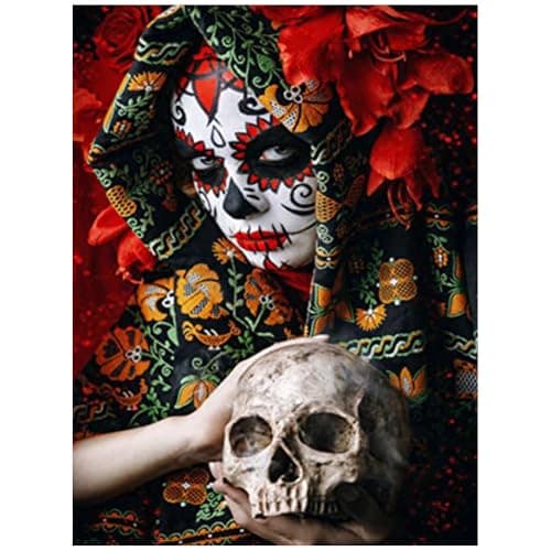 Image of Hiuyavy Diamond Art Kits Adults, 5D Skull Diamond Painting Kits, DIY Full Drill Crystal Embroidery Gifts for Wall Home Decor Gift Giving and Stress Relief 30x40cm