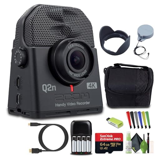 Image of Zoom Q2n-4K Handy Video Recorder, 4K/30P UHD Video, Compact Size, Stereo Microphones, Wide Angle Lens, for Recording Music, Video, YouTube Videos, Livestreaming Bundle with Accessories