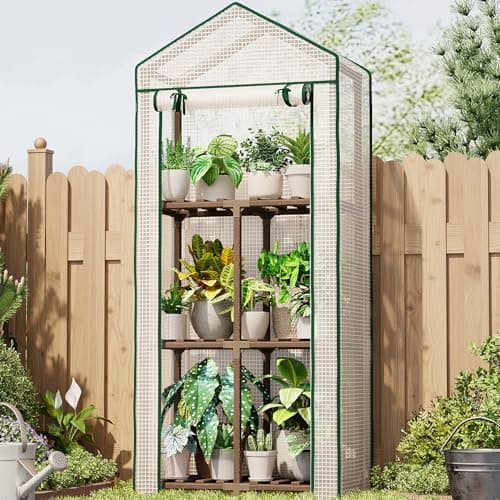 Image of Bamworld Mini Greenhouse for Outdoor 3-Tierd Reusable Portable Warm House with PE Cover Compact Garden and Backyards Portable Rack with Sturdy Eucalyptus Frame Winter-Proof for Plant Protection