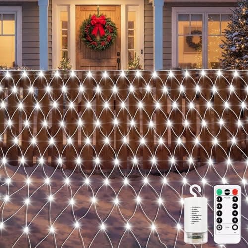 Image of CCILAND 3M x 2M Battery Garden Net Lights, 200 LED Mesh Lights with Remote 8 Modes Fairy Lights String Outdoor Waterproof Dimmable for Backyard Bedroom Ceiling Patio Tree Decor (Cool White)