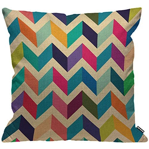 Image of HGOD DESIGNS Cushion Cover Multicoloured Zig Zag Plain Blue Yellow Pink Throw Pillow Cover Home Decorative for Men/Women living room Bedroom Sofa Chair 18X18 Inch Pillowcase