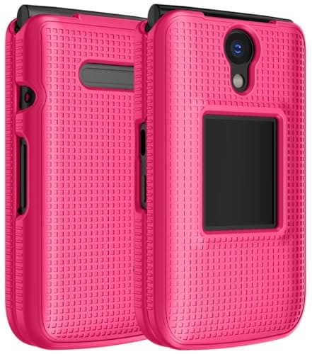 Image of Nakedcellphone Case for Verizon Orbic Journey Pro/Lite Flip Phone, Slim Hard Shell Protector Cover [Anti-Fingerprint, Grid Texture] - Bright Hot Pink