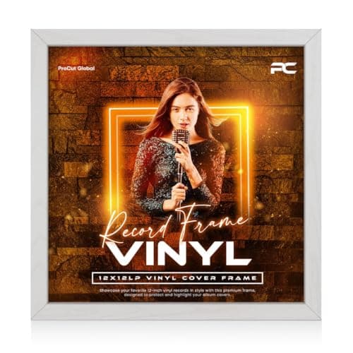 Image of Procut Global 12X12" White Ash Vinyl Record Frame for LP Album Covers - Display Photo & Picture Frames - Engineered Wood, Shatterproof Perspex Front - Modern CD Display for Music Lovers