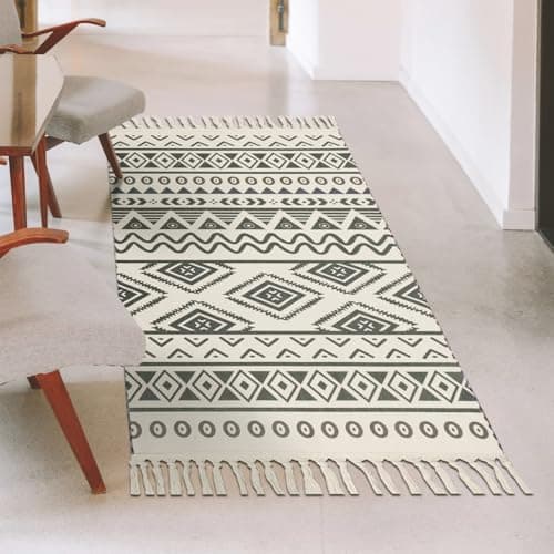 Image of Terafeels Boho Area Rug 50 x 80 cm Standard Home Decor for Entryway Bedroom Living Room Office Kitchen Non Slip Washable Low-Pile Geometric Print Indoor Accent Rugs Small Rug, 55080