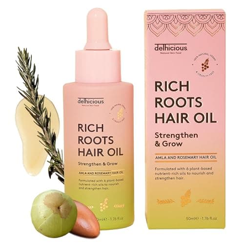 Image of Delhicious Amla & Rosemary Oil for Hair Growth - Rich Roots Loss Treatment for Thinning & Dry Scalp with Argan - Ayurveda Treatment - Vegan, Sulphate Free - 50ml