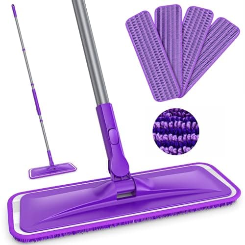 Image of Microfibre Mops for Cleaning Floors - BPAWA Flat Floor Mop with 4 Washable Pads Reusable and Adjustable Handle, Dry Dust Mop for Hardwood Laminate Wooden Tile Vinyl Kitchen Bathroom Floors Walls