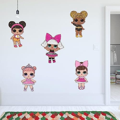 Image of L.O.L Surprise! 5 Dolls Wall Sticker Set Art Home Decal Mural (60cm Width x 20cm Height)