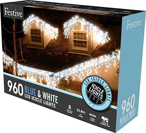 Image of Festive 960 Blue & White Snowing Icicle Christmas Indoor Outdoor Low Voltage Timer Light