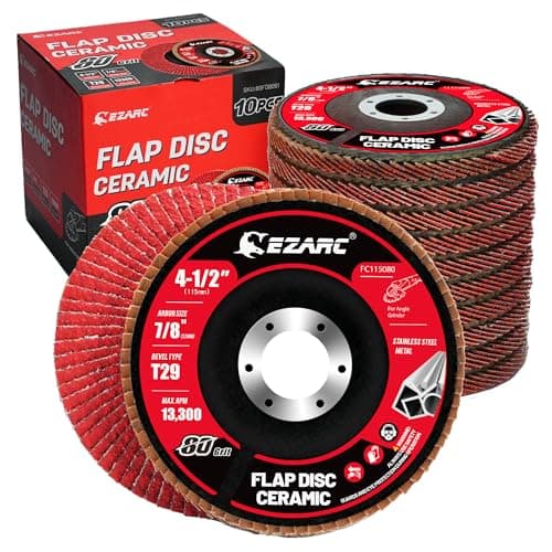 Image of EZARC Ceramic Flap Discs 80 Grit, 115mm Flap Sanding Discs, Type 29 Ceramic Grinding Wheel for Stainless Steel, Non-Ferrous Metal, Cast Iron, Sheet Metal, 10 Pack