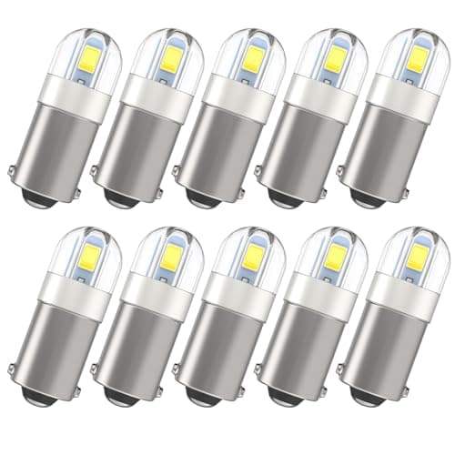 Image of Xnourney BA9S LED Car Bulbs, Super Bright BA9 53 57 1895 64111 T4W LED White, 12V Festoon Bulbs for Instrument Cluster Door Courtesy Map License Plate Light on RV Camper Trailer, Pack of 10