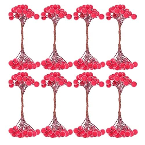 Image of FEETER 320 Artificial Frosted Red Holly Berries Mini Christmas Fruit Berry Flower for Christmas Tree Decoration Garland Making