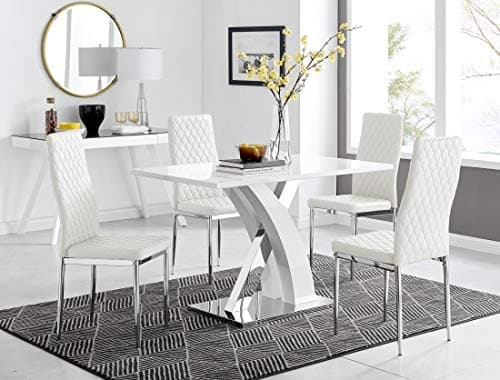 Image of Furniturebox UK Atlanta & Milan 4-Seater Dining Set, White Gloss Table & White Faux Leather Chairs