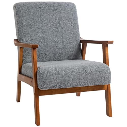 Image of HOMCOM Armchair with Wide Seat, Boucle Accent Chair, Thick Padded Occasional Chair with Solid Wood Frame for Living Room Bedroom Home Office Reception Balcony, Grey