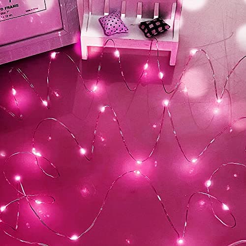 Image of Pink Fairy Lights, Dalugo 50 LED Battery Powered Pink String Lights for Girls Bedroom Birthday Party Christmas Decorations
