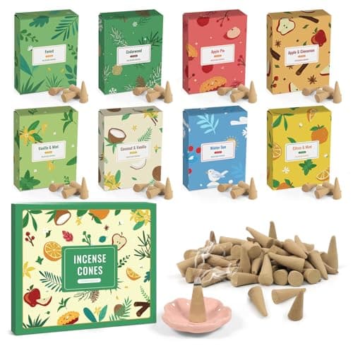 Image of SCENTORINI Incense Cones Multipack with Incense Holder, Scented Incense Cone for Home, Yoga, Meditation, 120 Cones with 8 Gift Boxes