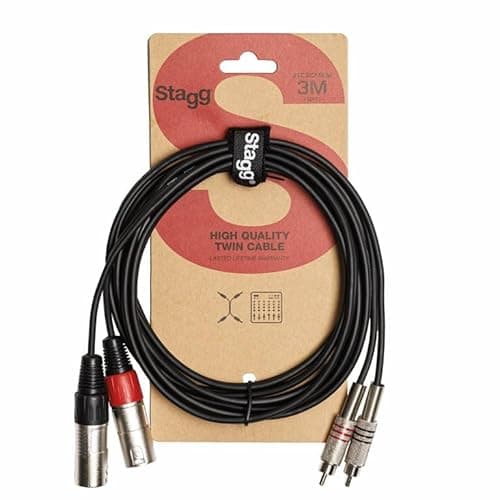 Image of Stagg STC3CMXM S Series Twin RCA Male to Twin XLR Male Cable, Black, 3m