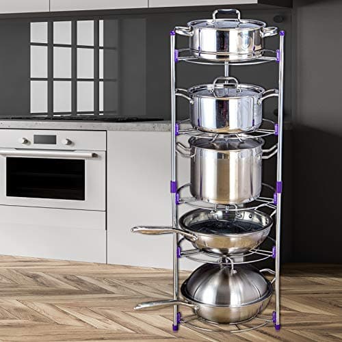 Image of Labtec Pan Rack Stainless Steel 5 Tier Pan and Pot Kitchen Organiser Rack Adjustable Multi-Layer Rack Saucepan Stand Pan Lid Organizer Standing Storage