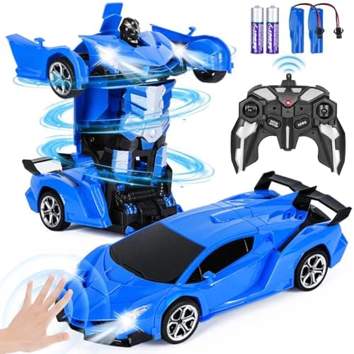 Image of Highttoy Transforming Remote Control Car with Hand Gesture Sensing, Lights & Music, 2.4GHz 360° Rotation 1:18 RC Car Robot Toys Gifts for 3+ Year Old Boys, Blue