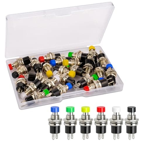 Image of Gebildet 24pcs 7mm Mini Momentary Push Button 3V-6V-12V-24V-230V/1A, SPST Nomal Open ON/OFF 2 Pin Round Flat Button for Model Railway Hobby