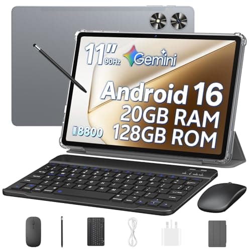 Image of 11 Inch Tablet, Android 16 Tablet With 20GB RAM+128GB ROM (1TB Expandable), Octa-Core, 90Hz IPS Incell Display, 8800mAh,13MP+8MP Camera, 5G WiFi, BT 5.0, Gemini AI Tablet with Keyboard+Mouse, Gray