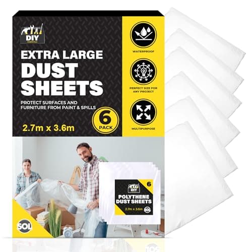 Image of SOL 6pk Dust Sheets for Decorating 3.6m x 2.7m Extra Large Clear Plastic Sheet for Furniture Painting Plastic Sheeting for Home Renovation Durable Material Indoor Projects Protection Cover DIY Use