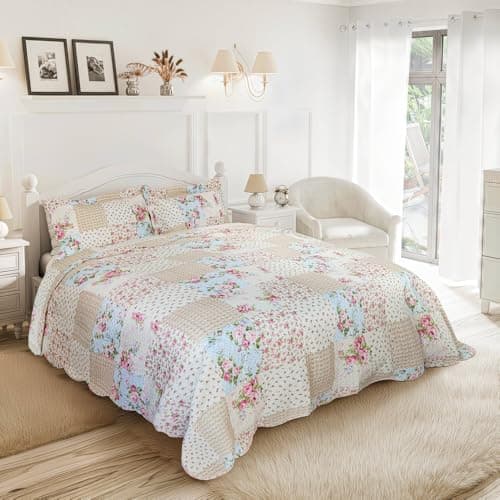 Image of Emma Barclay Meadowbrook Bedspread Pink, Quilted Bedspread Coverlet Set for King Bed, Lightweight Soft Touch Bedding Throw for Bedroom
