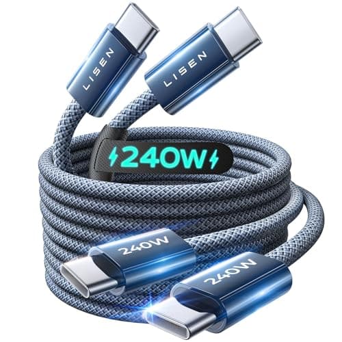 Image of LISEN 240W USB C to USB C Cable [2-Pack 2m] USB C Charger Cable, Nylon Type C Charger Cable Fast Charging for iPhone 17 16 15 Pro Max, MacBook Pro/Air, iPad Pro, Samsung Galaxy S25 S24, Switch 2