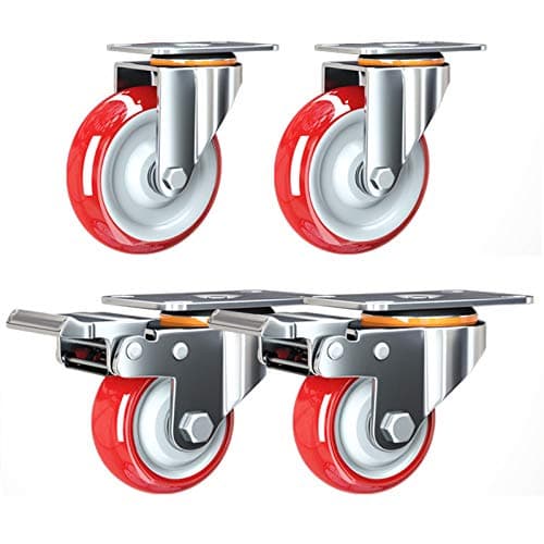 Image of Heavy Du Polyurethane Caster Wheels - 4 Pcs 125mm Swivel Plate Castors for Fur, Workbench, Trolley, Cabinet - Load Capaci 180kg with Brake & Universal Fit