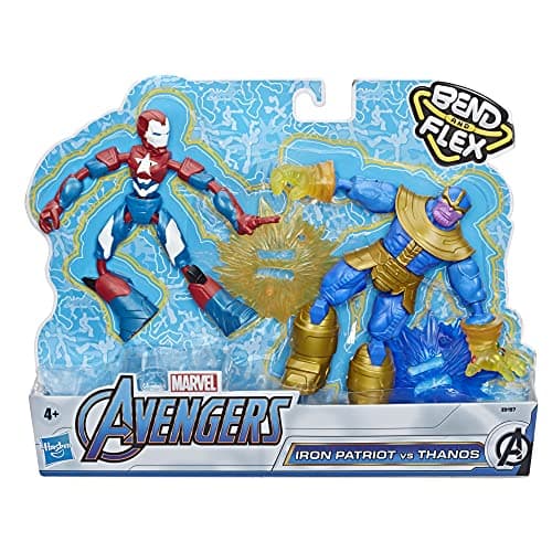 Image of Marvel Avengers Bend and Flex Iron Patriot vs. Thanos Toy Dualpack, 6-Inch Flexible Action Figures, Includes 2 Blast Accessories, For Kids Ages 6 And Up