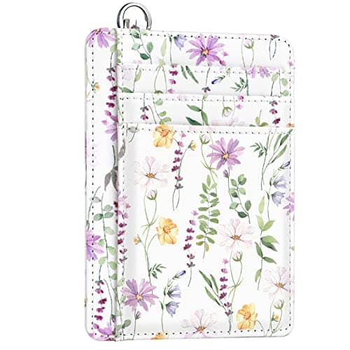 Image of Slim Front Pocket Wallet RFID ID Card Holder Cute Small Wallet with Keychian for Women, White Daisy, slim, Casual,minimalist,modern