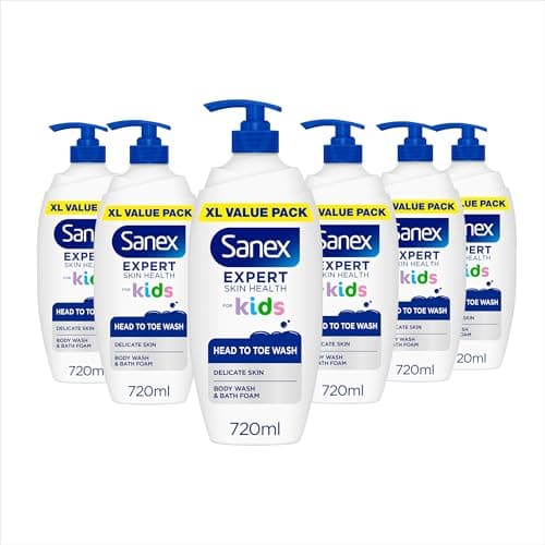 Image of Sanex Expert Skin Health Head to Toe Kids’ Body Wash 720ml x4 - protects delicate skin - children’s shower gel - gently cleanses - 12h hydration - dermatologically tested - paediatrician approved