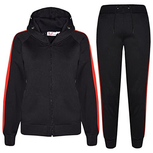 Image of A2Z 4 Kids Girls Boys Tracksuit Plain Zipped Hooded Sweatshirt Top Bottoms Gym Jogging - T.S 102 Black Red 13