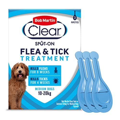Image of Bob Martin Clear Spot On Flea Treatment for Medium Dogs (10-20kg) - Kills Fleas & Ticks (3 Pipettes)