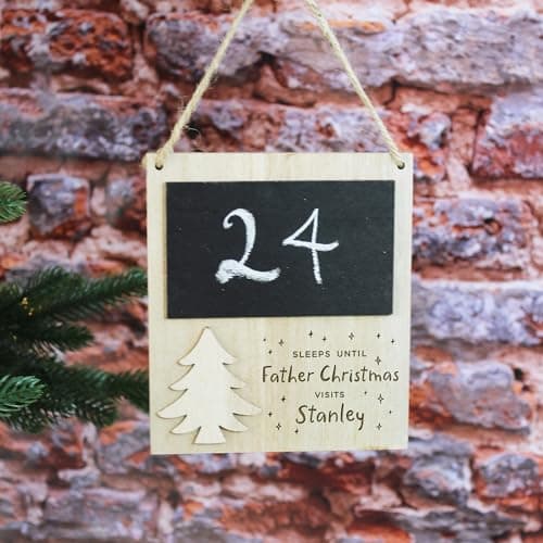 Image of eBuyGB Personalised Christmas Countdown Chalkboard, Sleeps Until Father Christmas Visits, Countdown to Christmas, Sleeps Until Xmas Advent Calendar