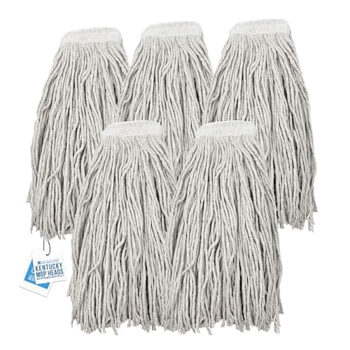 Image of Pack of 5 Kentucky Mop Heads - Commercial and Industrial Large Mop Head Replacement - Lay Flat Cotton Heads Replacement for Kentucky Cleaning Set - Super Absorbent, Easy To Attach