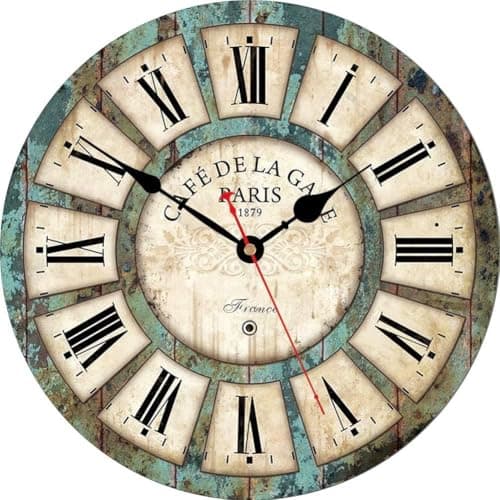 Image of VIKMARI 12 Inch Vintage Wall Clock, Unusual Wooden French Style Clocks, Silent Battery Powered Decorative Wall Clock for Living Room Kitchen Bedroom Bathroom Office