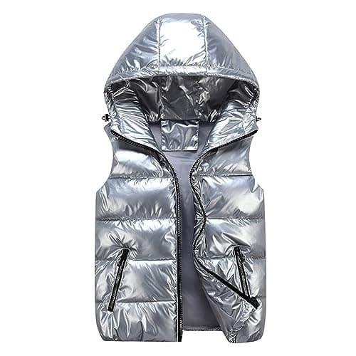 Image of Womens Puffer Gilets Sleeveless Quilted Down Jackets Zip Up Hooded Padded Coats Lightweight Winter Vests Hoodie Outdoor Waistcoats with Pockets and Hood Loose Outerwear Ladies Body Warmer S-4XL