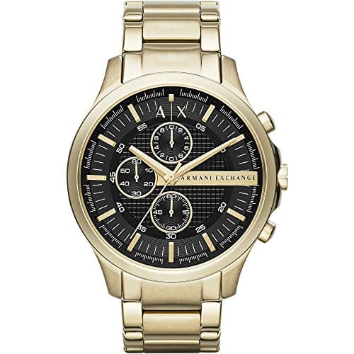 Image of Armani Exchange Hampton Men's Quartz Watch with Black Dial and Gold Stainless Steel Bracelet AX2137