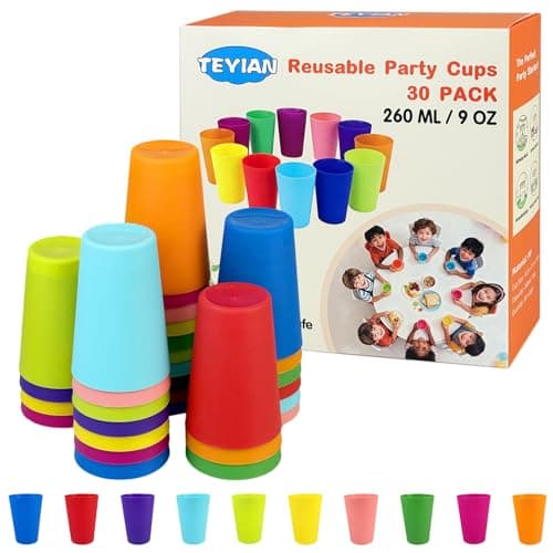 Image of TEYIAN 30 Pack Tumblers 260ml Reusable Plastic Cups Drinking Tumblers Durable Plastic Tumbler Set for Kitchen Outdoor Party Picnics Camping BBQ -10 Colour