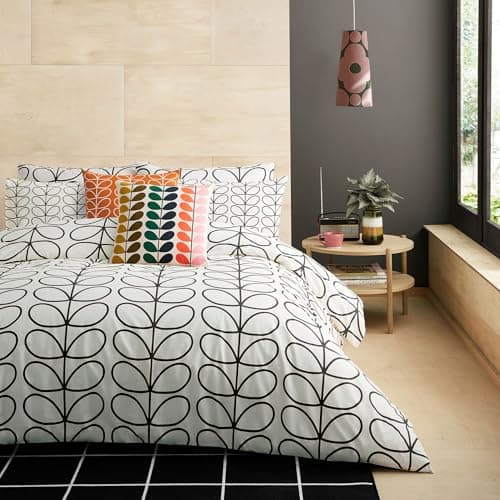 Image of Orla Kiely Bedding - Linear Stem Charcoal 100% Cotton Duvet Cover Set 200 Thread Count (Single Duvet Cover Set: 137cm x 200cm)