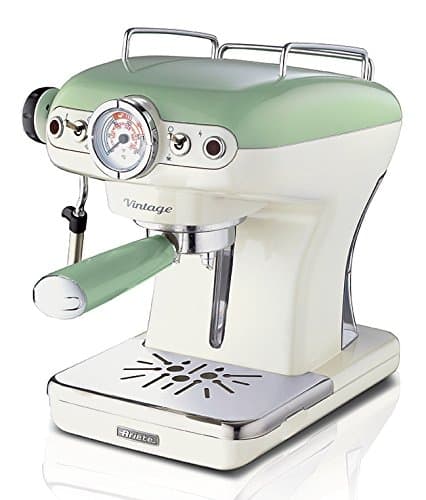 Image of Ariete 1389/14 Retro Style Espresso Machine & Built In Milk Frother, Barista Coffee Maker Ideal for Americanos, Lattes & Cappuccinos, Filter Holder for Powder or Pods, Green