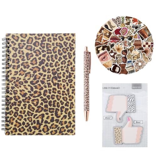 Image of Wasise Leopard Print Stationery - Leopard Print Notebook, Leopards Pen, Leopards Prints Stickers, Cheetah Prints Wirebound Notebook, with Pen,Notebook,Stickers,Sticky Notes for Women Teachers Students