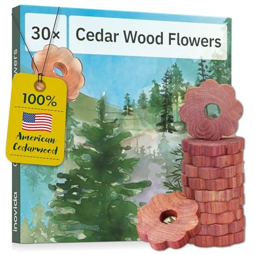 Image of Moth Repellent for Wardrobes : 30 Cedar Wood Rings – Wardrobe Freshener and Natural Moth Repellent for Wardrobes – Cedarwood Moth Repellent – Eco Friendly Moth Protection – Drawer Fresheners – Inovida