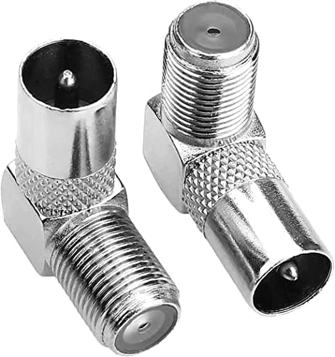 Image of Pencilupnose 2 Pack TV Aerial Male Coax Plug to F Socket 90 Degree Right Angle Angled Adaptor Screw Connector For Analogue and Digital Full HD TV BT SKY Freeview
