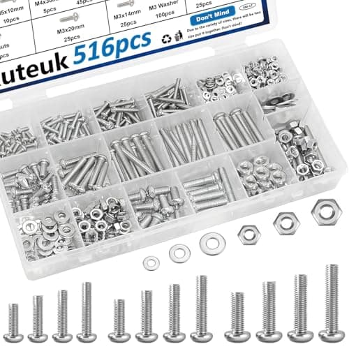 Image of mxuteuk 516 Pcs Nuts and Bolts Assortment Kit 21-Sizes Screws Bolts and Nuts Assortment Kit M3/M4/M5/M6 Metric Machine Screws/Nuts/Bolts/Flat Washers Phillips Slotted Pan Head Hex Bolts and Nuts Sets