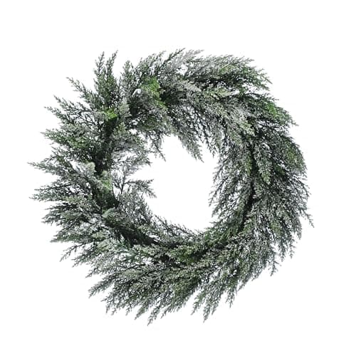 Image of Festive Productions 61cm Snowy Green Fern Winter Christmas Wreath – Large Artificial Frosted Door Decoration with Natural Look