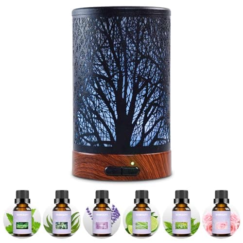 Image of Essential Oil Diffuser with 6 Essential Oil Set Electric Aromatherapy Scented Oil Diffuser Ultrasonic Aroma Diffusers Whisper Quiet with Auto Shut-Off 7 LED Light for Home Office SPA 150ml